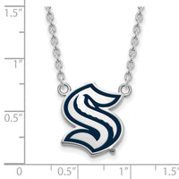 Load image into Gallery viewer, Sterling Silver Rhod-pltd NHL LogoArt Seattle Kraken Lg Enamel Necklace
