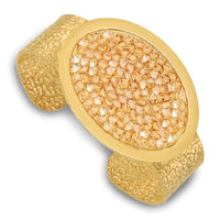 Load image into Gallery viewer, Sterling Silver Gold-tone Textured Champagne Crystal Oval Bangle
