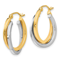 Load image into Gallery viewer, 10K Two-tone Polished Hinged Hoop Earrings
