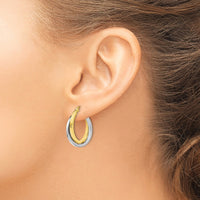 Load image into Gallery viewer, 10K Two-tone Polished Hinged Hoop Earrings
