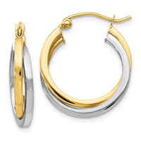 Load image into Gallery viewer, 10K Two-tone Polished Hinged Hoop Earrings
