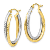 Load image into Gallery viewer, 10K Two-tone Textured Hinged Hoop Earrings
