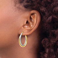 Load image into Gallery viewer, 10K Two-tone Textured Hinged Hoop Earrings
