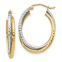 Load image into Gallery viewer, 10K Two-tone Textured Hinged Hoop Earrings
