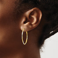 Load image into Gallery viewer, 10K w/Rhodium Oval Hinged Hoop Earrings
