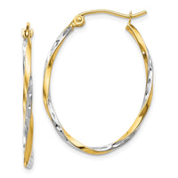 Load image into Gallery viewer, 10K w/Rhodium Oval Hinged Hoop Earrings
