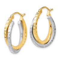 Load image into Gallery viewer, 10K Two-tone Textured Hinged Hoop Earrings
