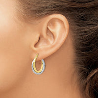 Load image into Gallery viewer, 10K Two-tone Textured Hinged Hoop Earrings
