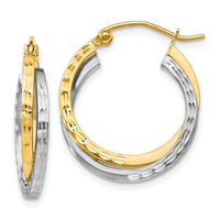 Load image into Gallery viewer, 10K Two-tone Textured Hinged Hoop Earrings
