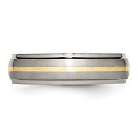Load image into Gallery viewer, Chisel Titanium Brushed Center with 14k Gold Inlay 6mm Ridged Edge Band
