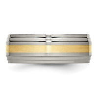 Load image into Gallery viewer, Chisel Titanium Brushed Center with 14k Gold Inlay 8mm Ridged Edge Band

