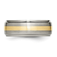 Load image into Gallery viewer, Chisel Titanium Brushed Center with 14k Gold Inlay 8mm Ridged Edge Band
