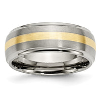 Load image into Gallery viewer, Chisel Titanium Brushed Center with 14k Gold Inlay 8mm Ridged Edge Band
