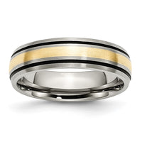 Load image into Gallery viewer, Chisel Titanium Antiqued and Brushed with 14k Gold Inlay 6mm Grooved Band
