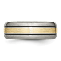 Load image into Gallery viewer, Chisel Titanium Antiqued and Brushed with 14k Gold Inlay 8mm Grooved Band
