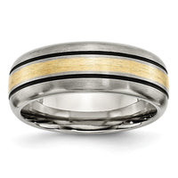 Load image into Gallery viewer, Chisel Titanium Antiqued and Brushed with 14k Gold Inlay 8mm Grooved Band
