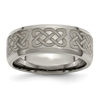 Load image into Gallery viewer, Chisel Titanium Brushed and Polished Celtic Laser Design 8mm Beveled Edge Band
