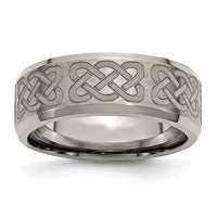 Load image into Gallery viewer, Chisel Titanium Brushed and Polished Celtic Laser Design 8mm Beveled Edge Band
