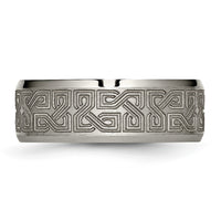 Load image into Gallery viewer, Chisel Titanium Brushed and Polished Greek Key Laser Design 8mm Beveled Band
