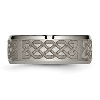 Load image into Gallery viewer, Chisel Titanium Brushed and Polished Celtic Laser Design 8mm Beveled Edge Band

