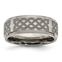 Load image into Gallery viewer, Chisel Titanium Brushed and Polished Celtic Laser Design 8mm Beveled Edge Band
