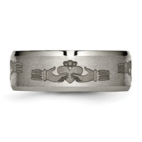 Load image into Gallery viewer, Chisel Titanium Brushed and Polished Claddagh Laser Design 8mm Beveled Edge Band
