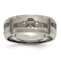 Load image into Gallery viewer, Chisel Titanium Brushed and Polished Claddagh Laser Design 8mm Beveled Edge Band
