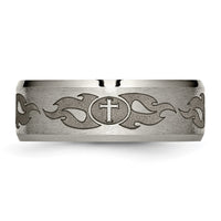 Load image into Gallery viewer, Chisel Titanium Brushed and Polished Cross Laser Design 8mm Beveled Edge Band
