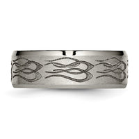 Load image into Gallery viewer, Chisel Titanium Brushed and Polished Flames Laser Design 8mm Beveled Edge Band
