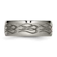 Load image into Gallery viewer, Chisel Titanium Brushed and Polished Flames Laser Design 8mm Beveled Edge Band
