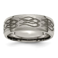Load image into Gallery viewer, Chisel Titanium Brushed and Polished Flames Laser Design 8mm Beveled Edge Band
