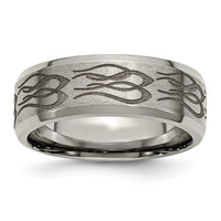 Load image into Gallery viewer, Chisel Titanium Brushed and Polished Flames Laser Design 8mm Beveled Edge Band
