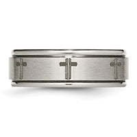 Load image into Gallery viewer, Chisel Titanium Brushed and Polished Cross Laser Design 8mm Ridged Edge Band

