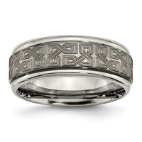 Load image into Gallery viewer, Chisel Titanium Brushed and Polished Laser Design 8mm Ridged Edge Band
