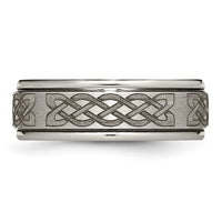 Load image into Gallery viewer, Chisel Titanium Brushed and Polished Celtic Laser Design 8mm Ridged Edge Band
