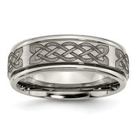 Load image into Gallery viewer, Chisel Titanium Brushed and Polished Celtic Laser Design 8mm Ridged Edge Band
