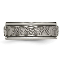 Load image into Gallery viewer, Chisel Titanium Brushed and Polished Cross Laser Design 8mm Ridged Edge Band
