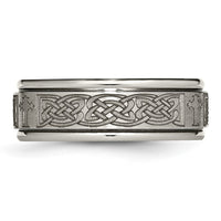 Load image into Gallery viewer, Chisel Titanium Brushed and Polished Cross Laser Design 8mm Ridged Edge Band
