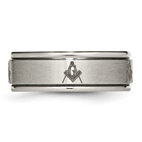Load image into Gallery viewer, Chisel Titanium Brushed and Polished Masonic Laser Design 8mm Ridged Edge Band
