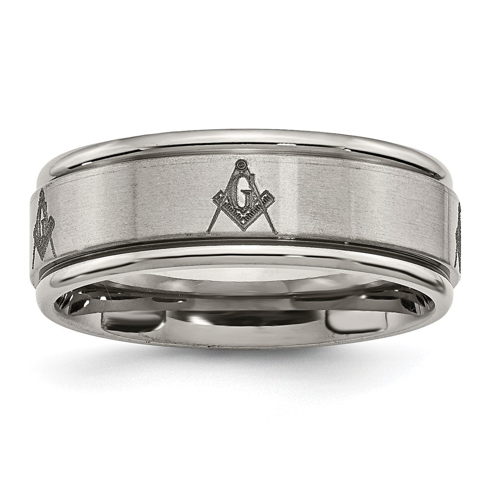 Chisel Titanium Brushed and Polished Masonic Laser Design 8mm Ridged Edge Band