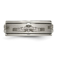 Load image into Gallery viewer, Chisel Titanium Brushed and Polished Claddagh Laser Design 8mm Ridged Edge Band

