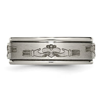 Load image into Gallery viewer, Chisel Titanium Brushed and Polished Claddagh Laser Design 8mm Ridged Edge Band
