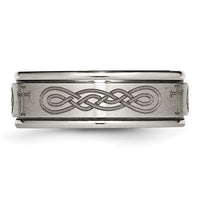 Load image into Gallery viewer, Chisel Titanium Brushed and Polished Cross Laser Design 8mm Ridged Edge Band
