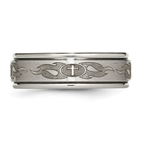 Load image into Gallery viewer, Chisel Titanium Brushed and Polished Cross Laser Design 8mm Ridged Edge Band
