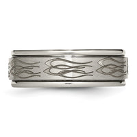 Load image into Gallery viewer, Chisel Titanium Brushed and Polished Flame Laser Design 8mm Ridged Edge Band
