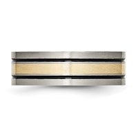 Load image into Gallery viewer, Chisel Titanium Antiqued and Brushed with 14k Gold Inlay 7mm Flat Band

