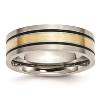 Load image into Gallery viewer, Chisel Titanium Antiqued and Brushed with 14k Gold Inlay 7mm Flat Band
