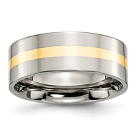 Load image into Gallery viewer, Chisel Titanium Polished with 14k Gold Inlay 8mm Flat Band
