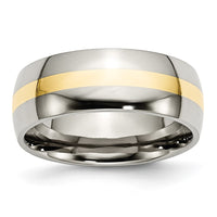 Load image into Gallery viewer, Chisel Titanium Polished with 14k Gold Inlay 8mm Band
