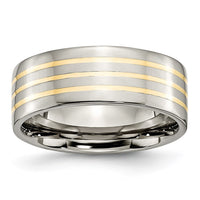 Load image into Gallery viewer, Chisel Titanium Polished with 14k Gold Inlay 8mm Flat Band
